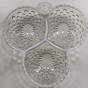 Fenton White Hobnail Glass Divided Dish